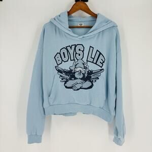 Boys Lie Hoodie Sweatshirt Blue Women’s One Size Cropped Boxy Baggy